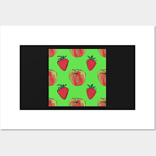 Apples and strawberries on green Posters and Art